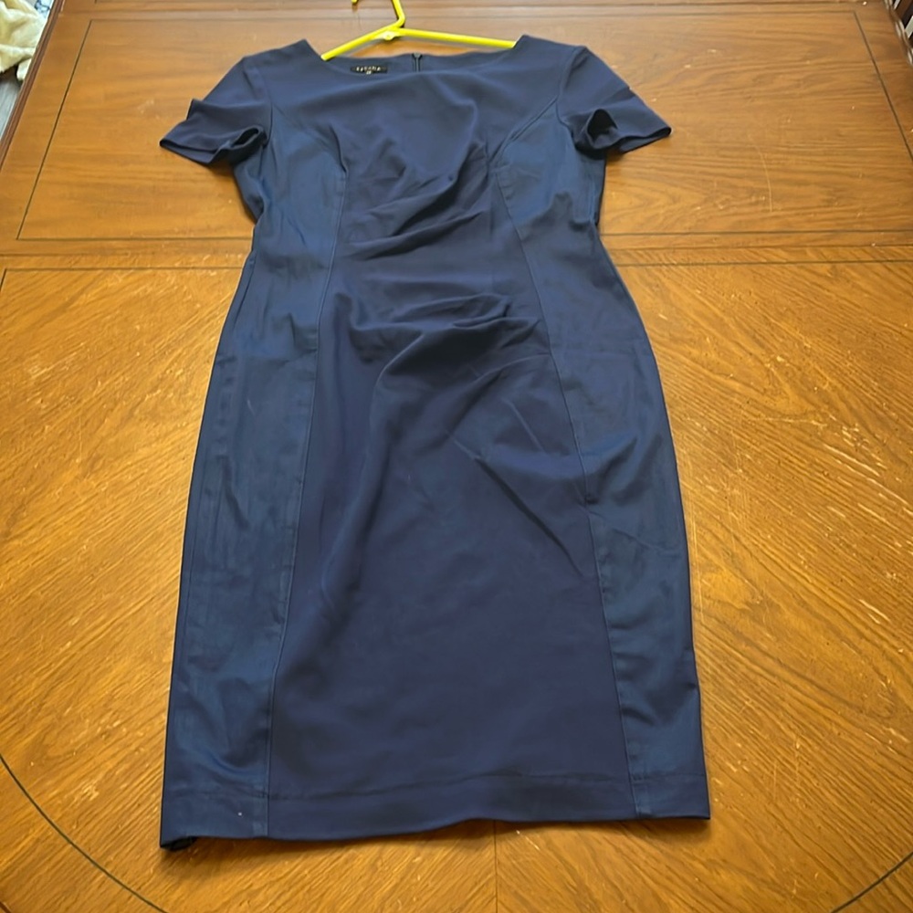 Escada royal blue gold color short cap sleeve midi sheath dress size 36 6 US